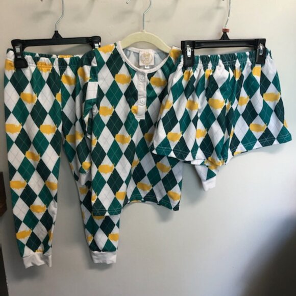 LBS little bear smocks Green Yellow Masters Print pjs pajamas size 4T - Picture 1 of 7